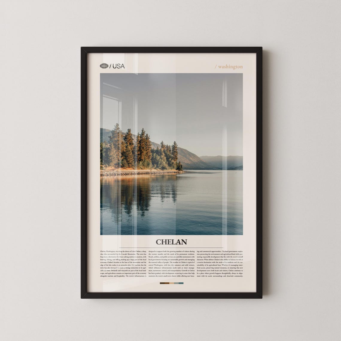 Chelan Washington Lake Mountain Landscape Retro Travel Poster