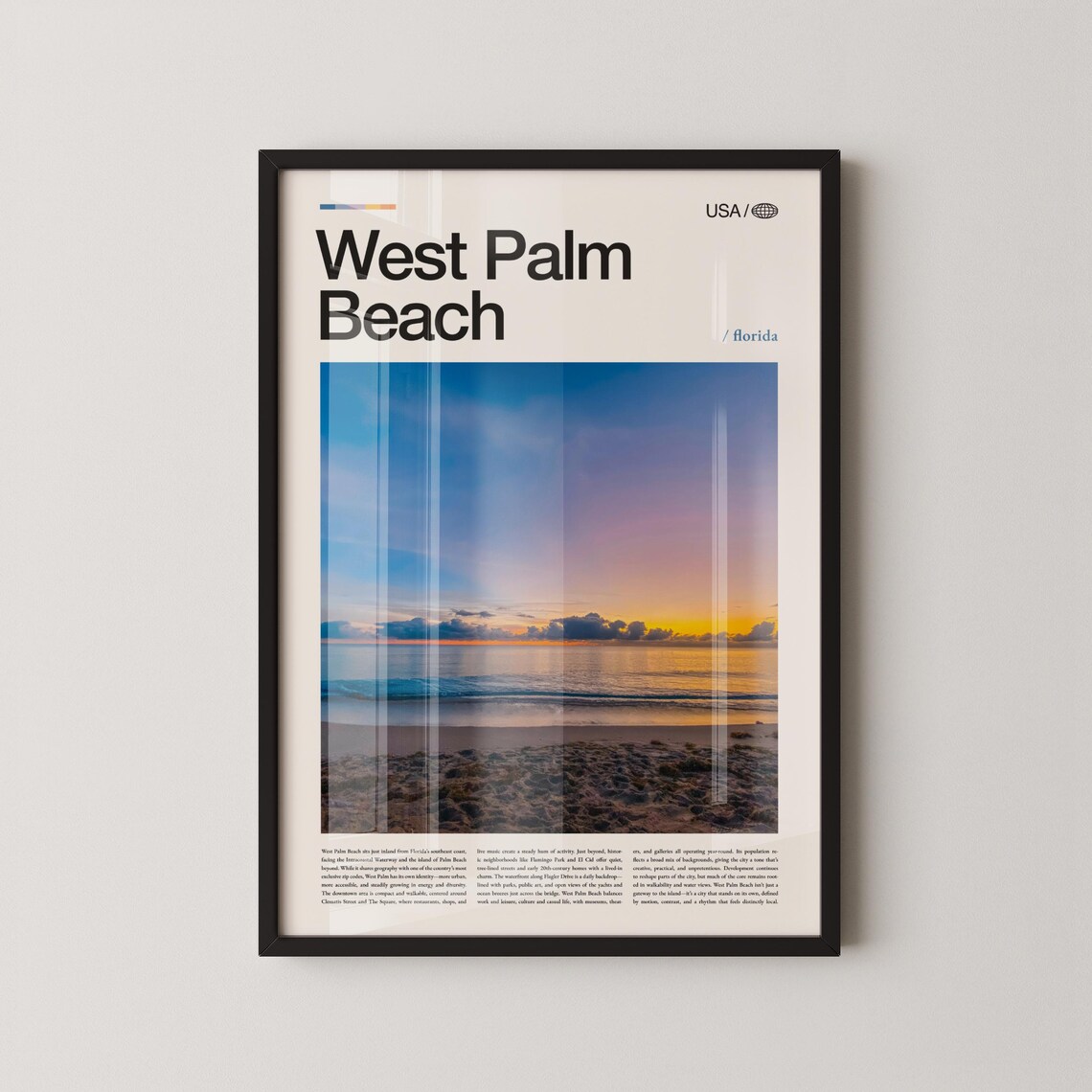 West Palm Beach Florida Minimalist Sunset Beach Photo Travel Decor Poster
