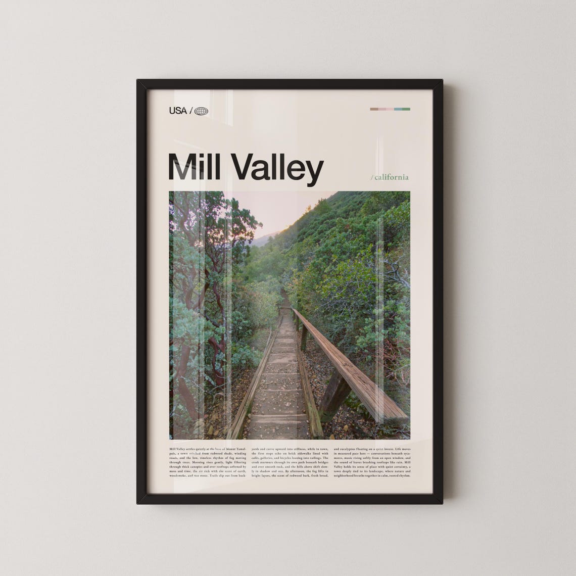 Mill Valley California Forest Staircase Trail Nature Travel Poster