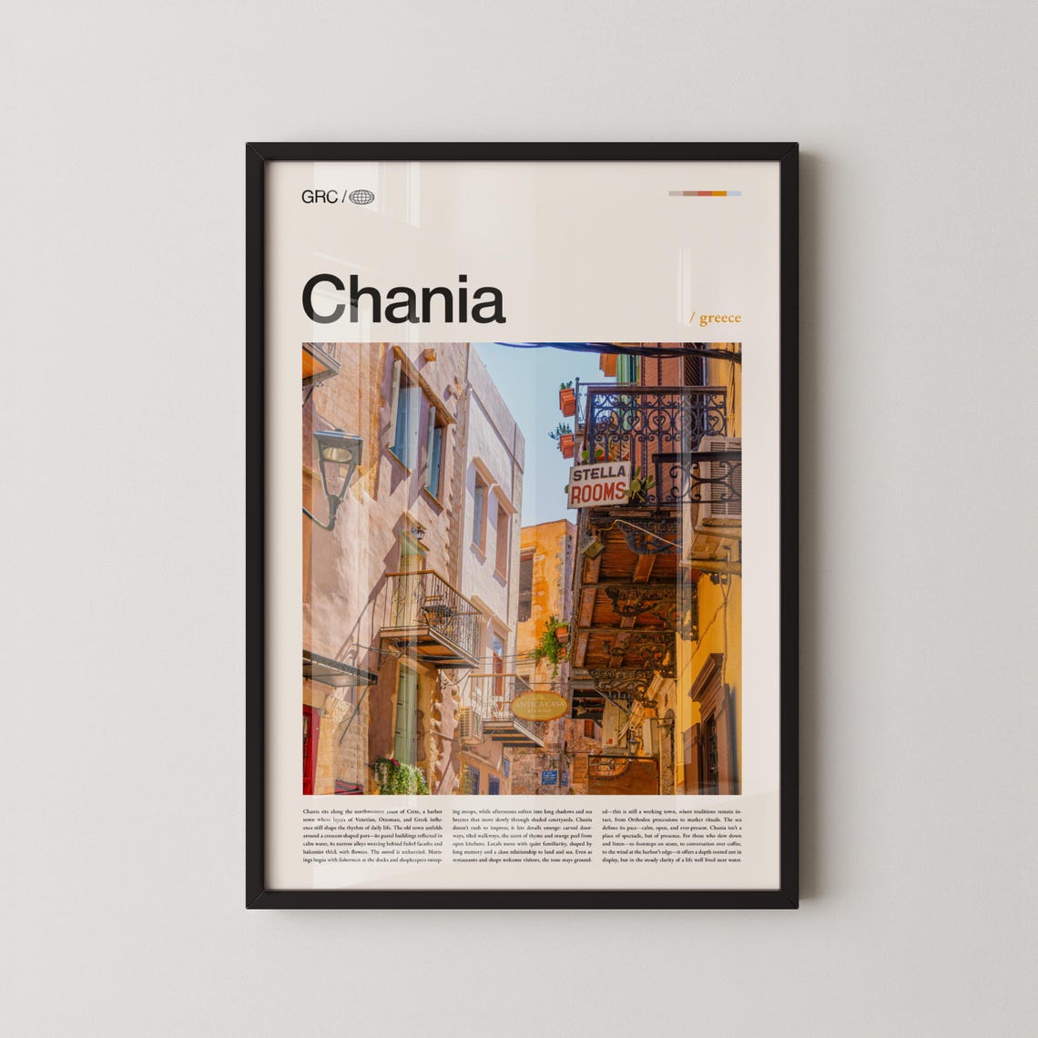 Chania Greece Old Town Street Stella Rooms Sign Travel Poster