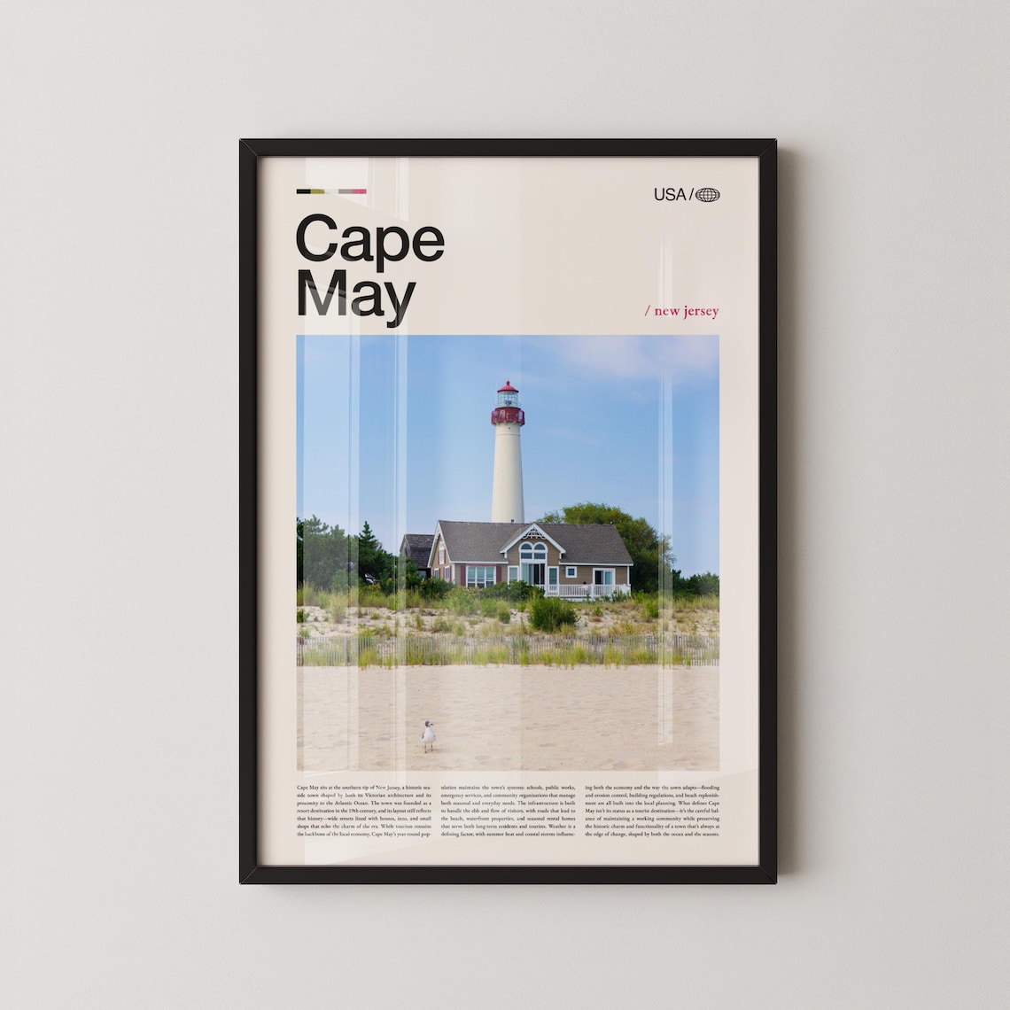Cape May Coastal Town Poster, Atlantic Shore Decor
