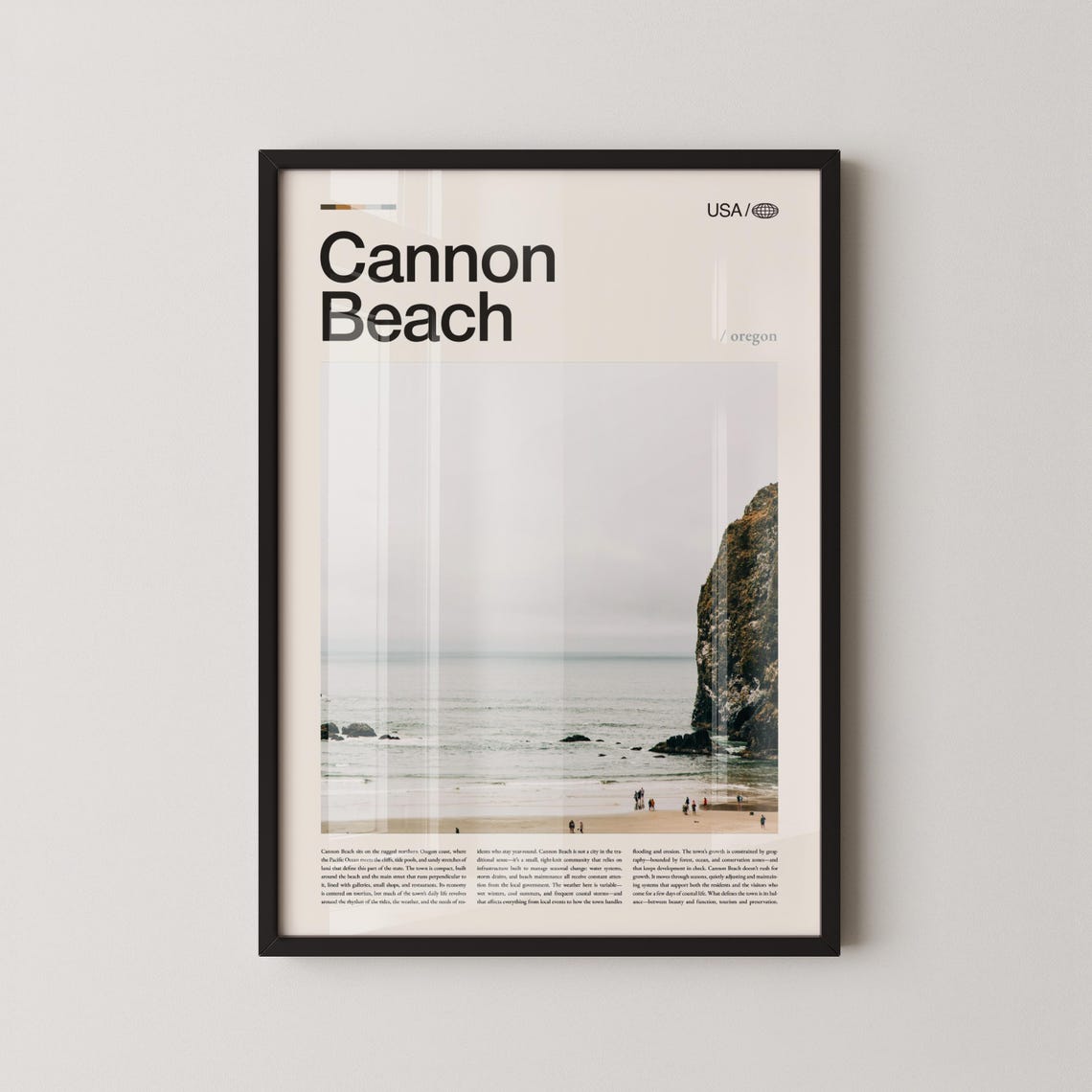 Cannon Beach Oregon Bold Title Haystack Rock Coastline Travel Poster
