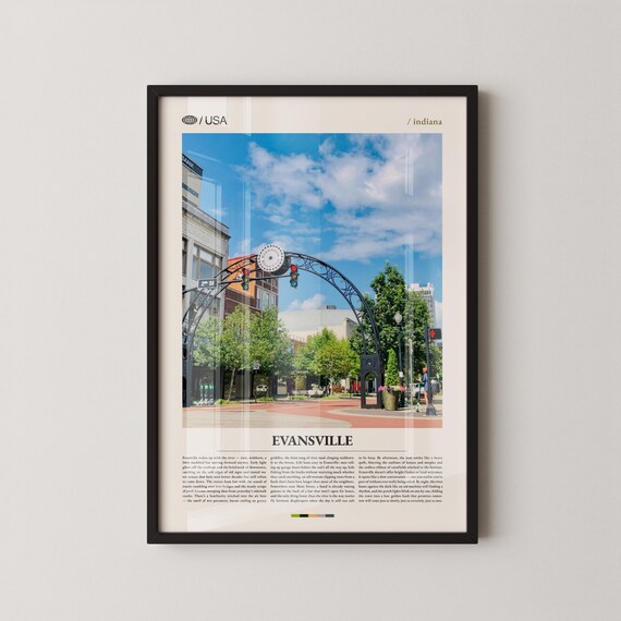 Evansville Indiana Downtown Arch Street Scene Cream Frame Photo Poster