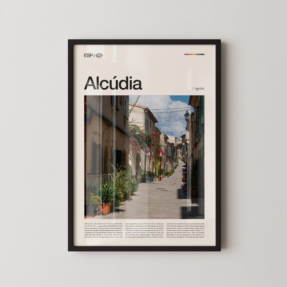 Alcudia Spain Charming Flower Filled Old Town Street Travel Poster