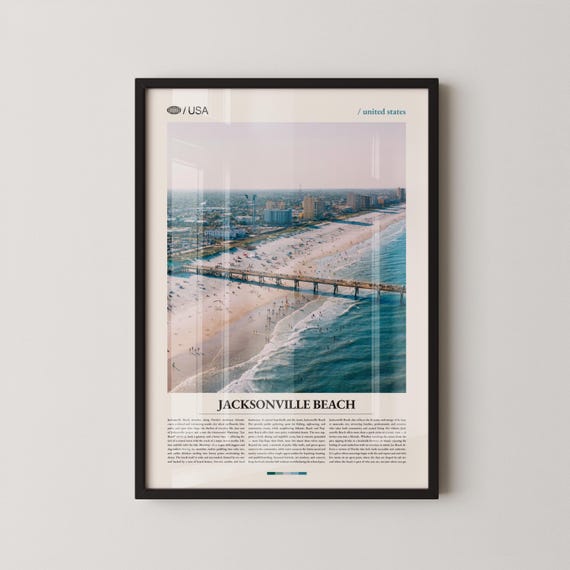 Jacksonville Beach Print Florida Wall Art Poster Photo Atlantic Ocean Fishing