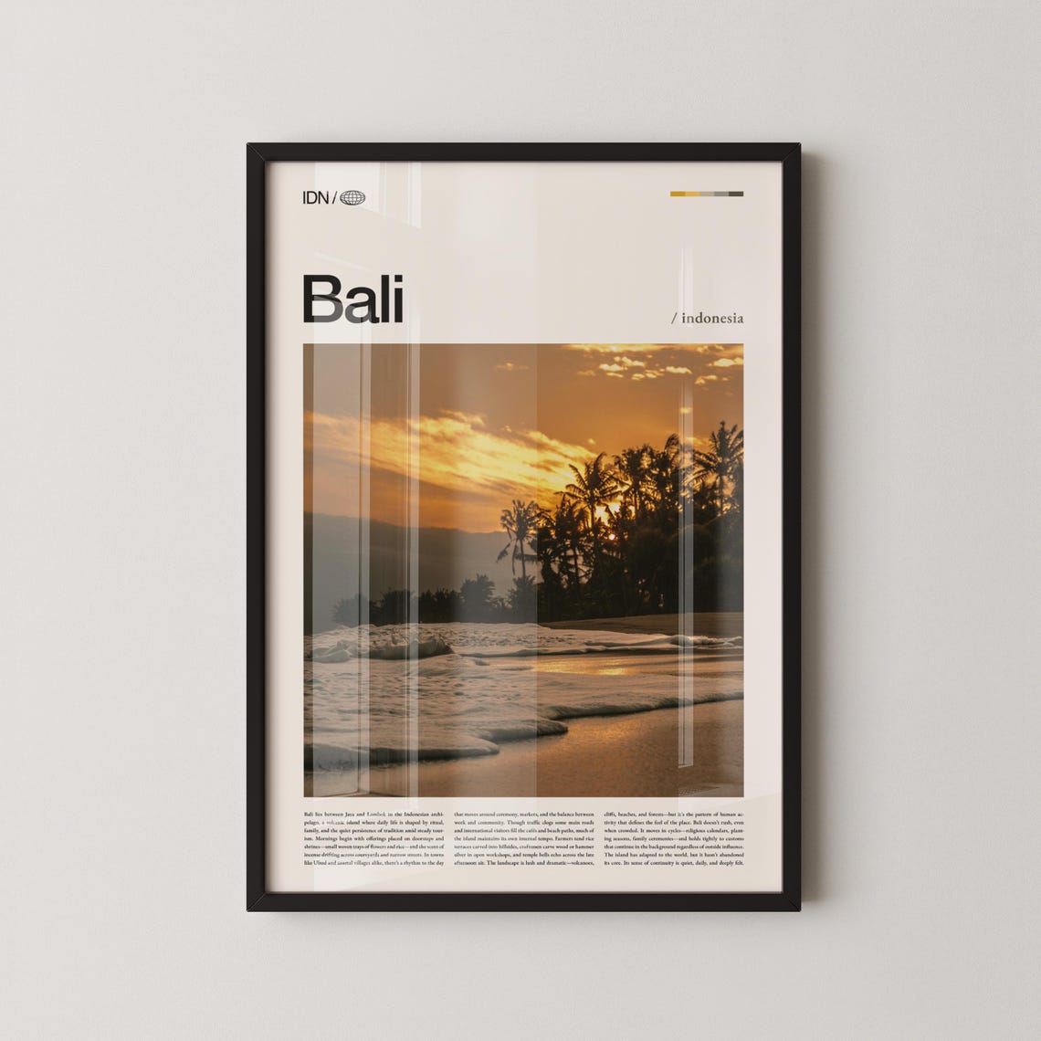 Bali Indonesia Beach Sunset Palm Trees Golden Sky Travel Poster