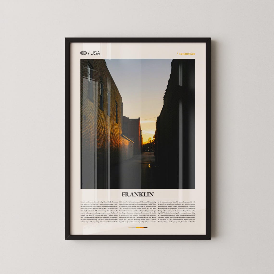 Historic Franklin Tennessee Sunset Alley Travel Photography Poster