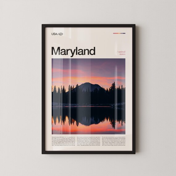Maryland USA Sunset Mountain Lake Reflection Scenic Travel Poster