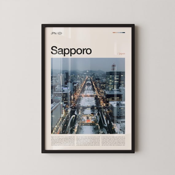 Sapporo Japan Snowy Winter City Street Night Cityscape Travel Poster