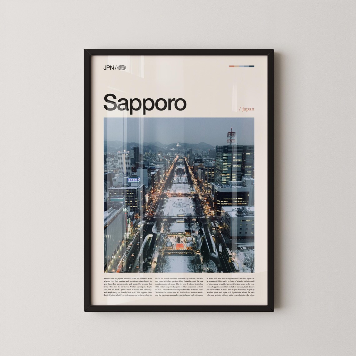 Sapporo Japan Snowy Winter City Street Night Cityscape Travel Poster