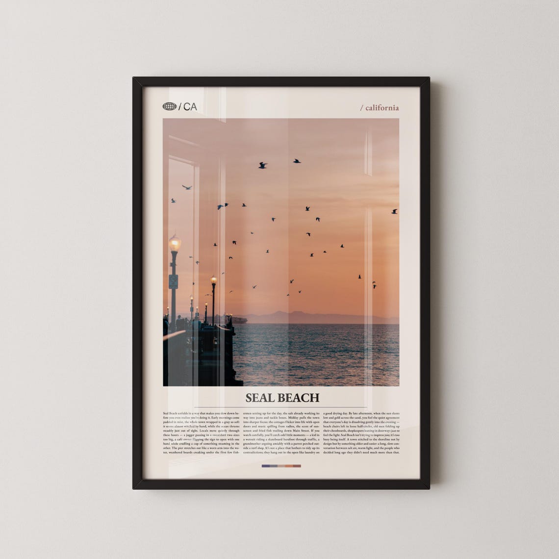 Seal Beach Sunset Pier Lampposts Birds Photo Essay California Poster