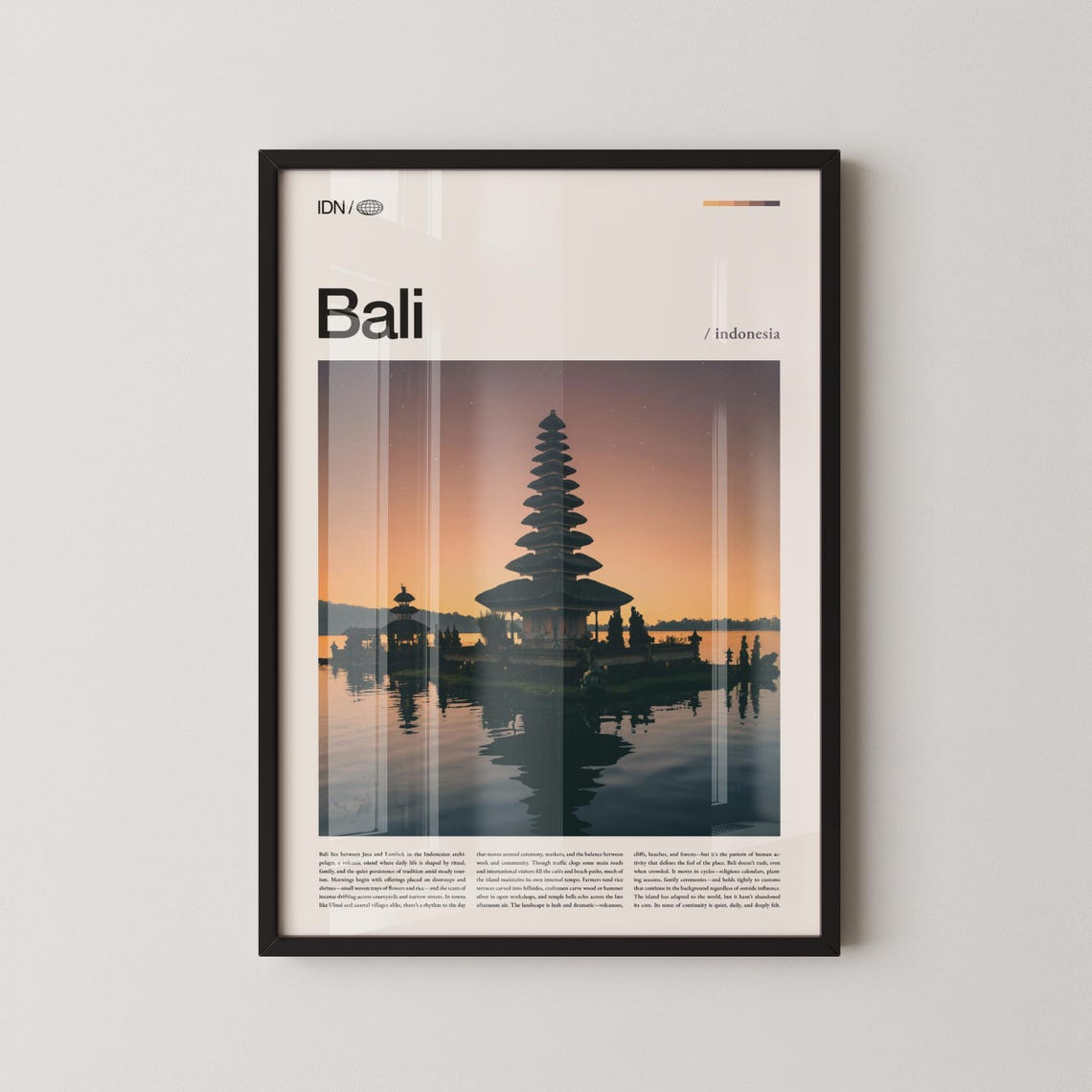 Bali Indonesia Lake Temple Sunset Silhouette Reflection Wall Poster