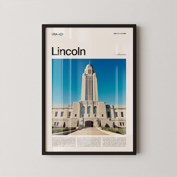 Lincoln Nebraska State Capitol Tower Photo Minimalist Travel Poster