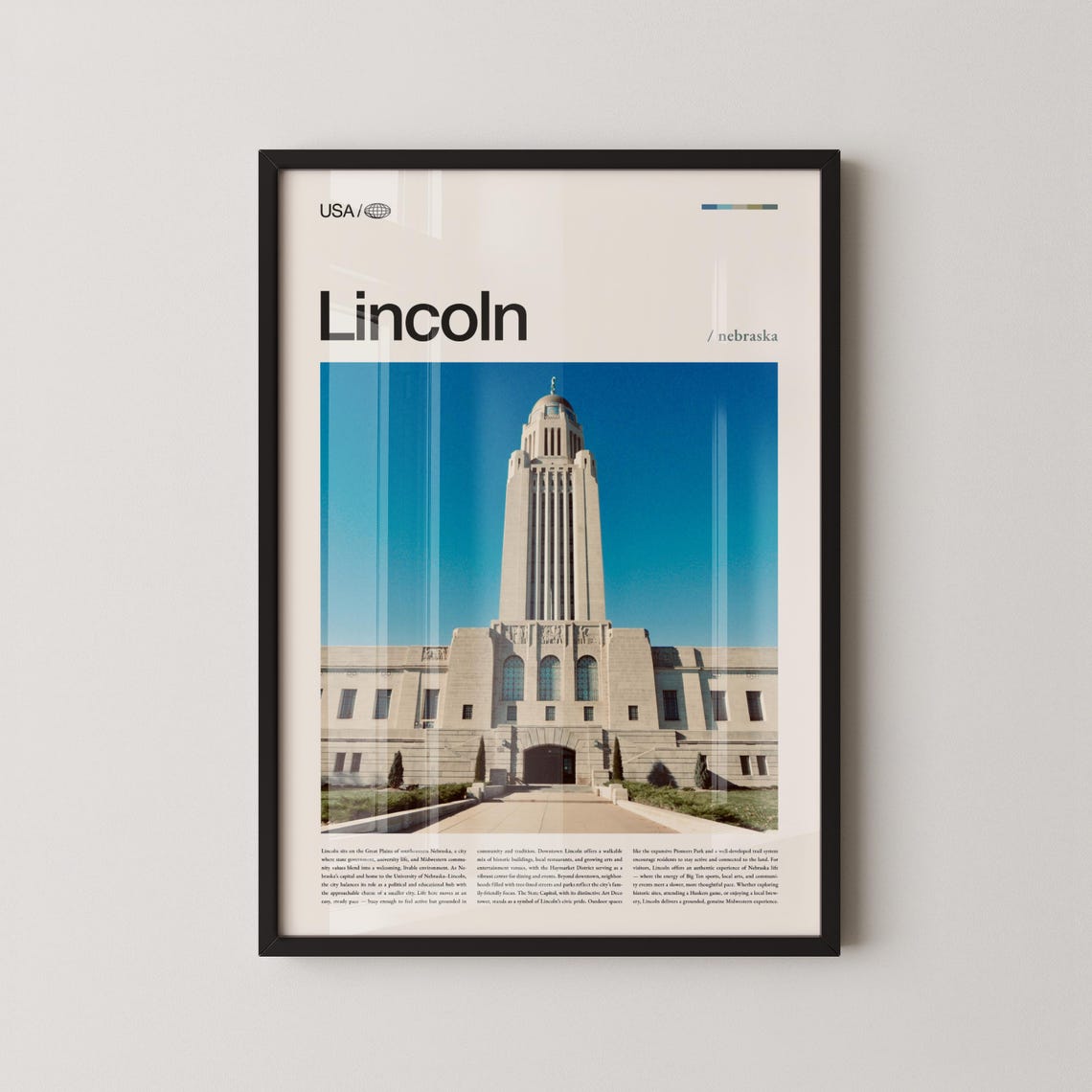 Lincoln Nebraska State Capitol Tower Photo Minimalist Travel Poster