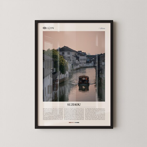 Suzhou China Canal Dusk Boat Old Town Minimal Photography Travel Poster
