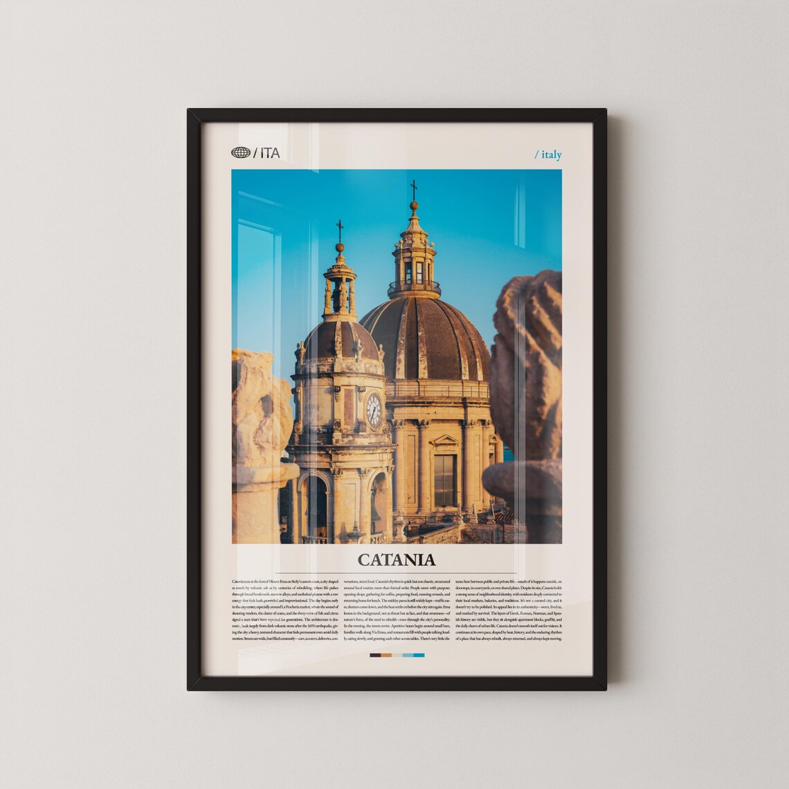 Catania Sicily Baroque Church Domes Photography Italy Travel Poster