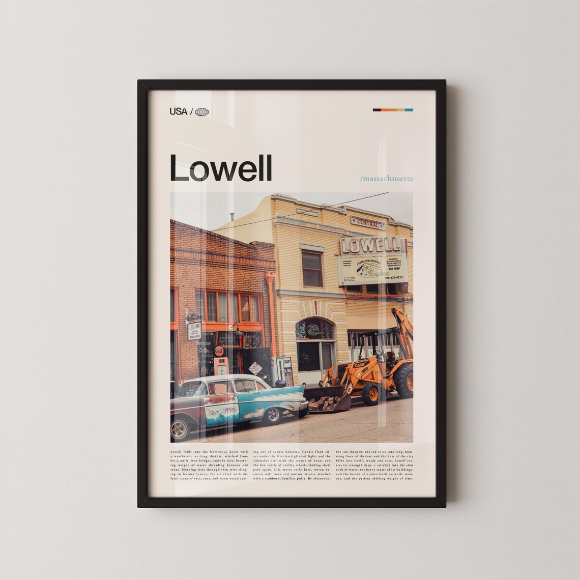 Lowell Massachusetts Editorial Travel Photo Poster Historic Downtown