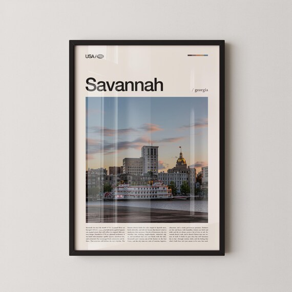 Savannah Georgia Riverboat Golden Sunset Riverfront Travel Poster