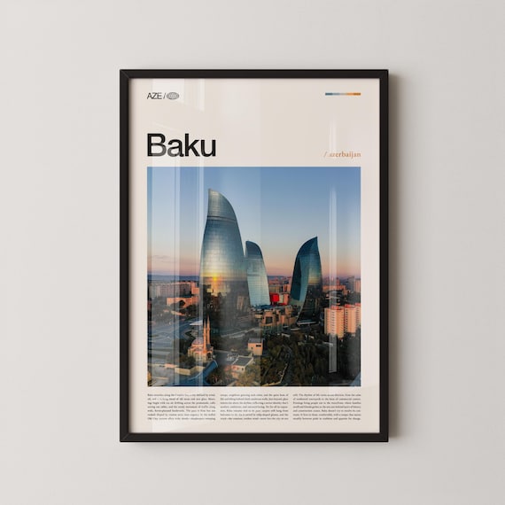 Baku Azerbaijan Flame Towers Sunset Cityscape Photography Poster