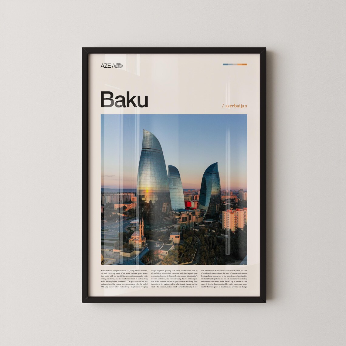 Baku Azerbaijan Flame Towers Sunset Cityscape Photography Poster