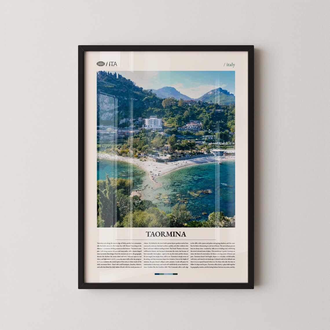 Taormina Italy Travel Art Sicilian Coastal Town Aerial Panorama Poster
