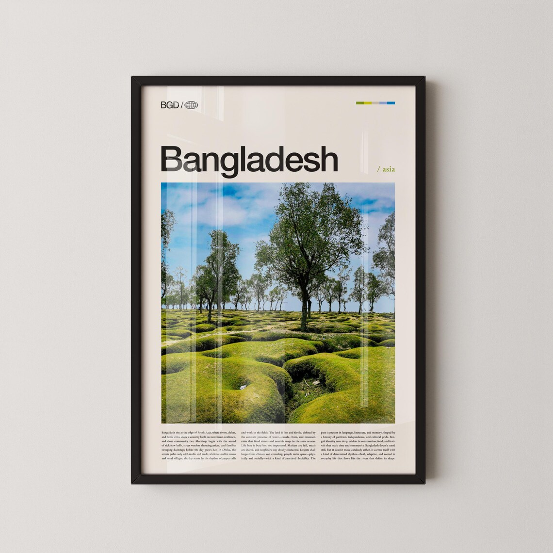 Bangladesh Green Mossy Hills Landscape Poster, Asia Travel Nature Art