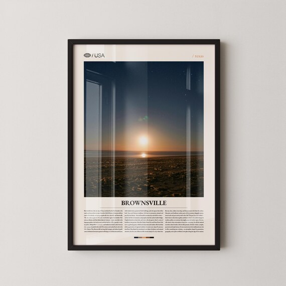 Brownsville Texas Night Ocean Sunset Over City Lights Travel Poster