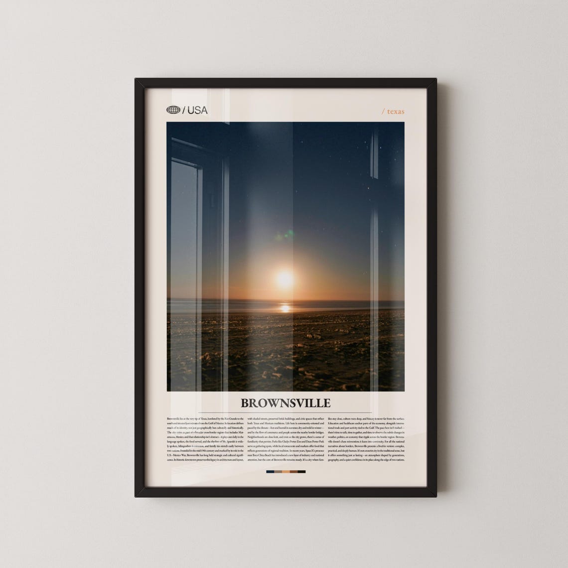 Brownsville Texas Night Ocean Sunset Over City Lights Travel Poster