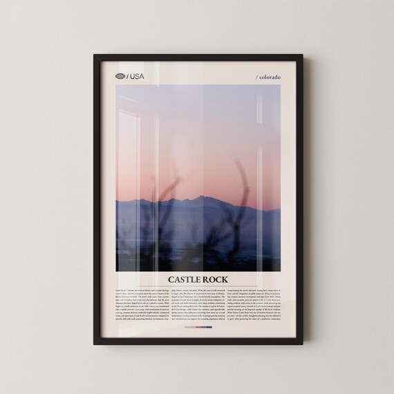 Castle Rock Colorado Pink Sunset Mountain Modern Travel Poster USA
