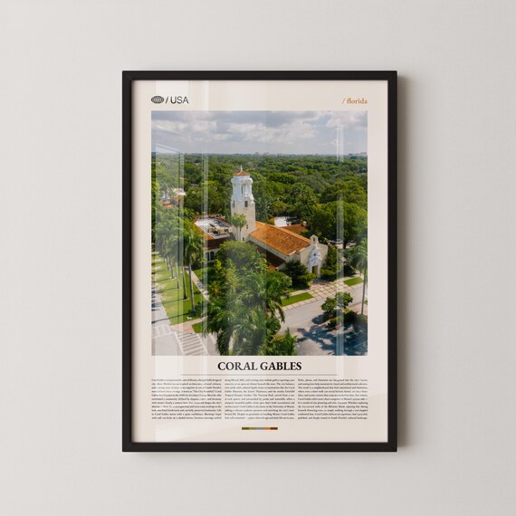 Coral Gables Print Florida Wall Art Poster Photo Biltmore Hotel Venetian Pool Miracle Mile