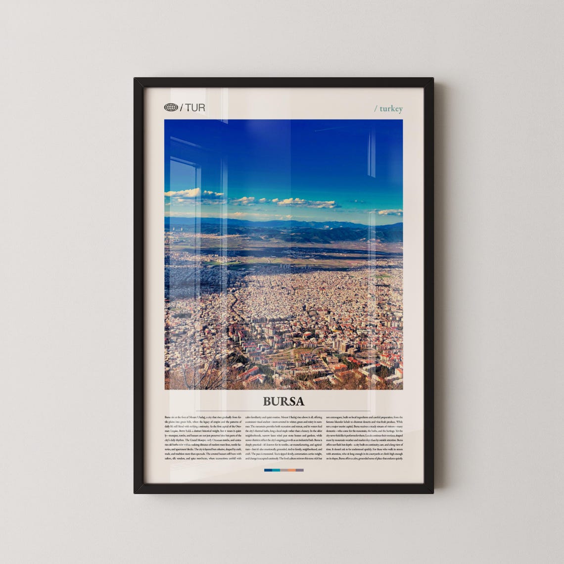 Bursa Turkey Aerial Cityscape Mountain Backdrop Travel Poster