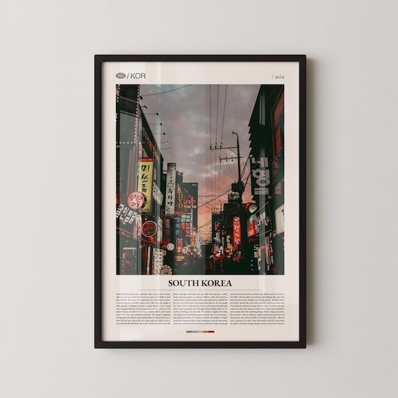 South Korea Night Street Neon Signs Alley Cityscape Travel Poster