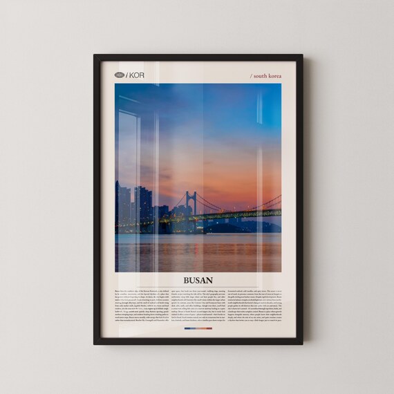 Busan South Korea Sunset Harbor Bridge Glowing Skyline Photo Poster