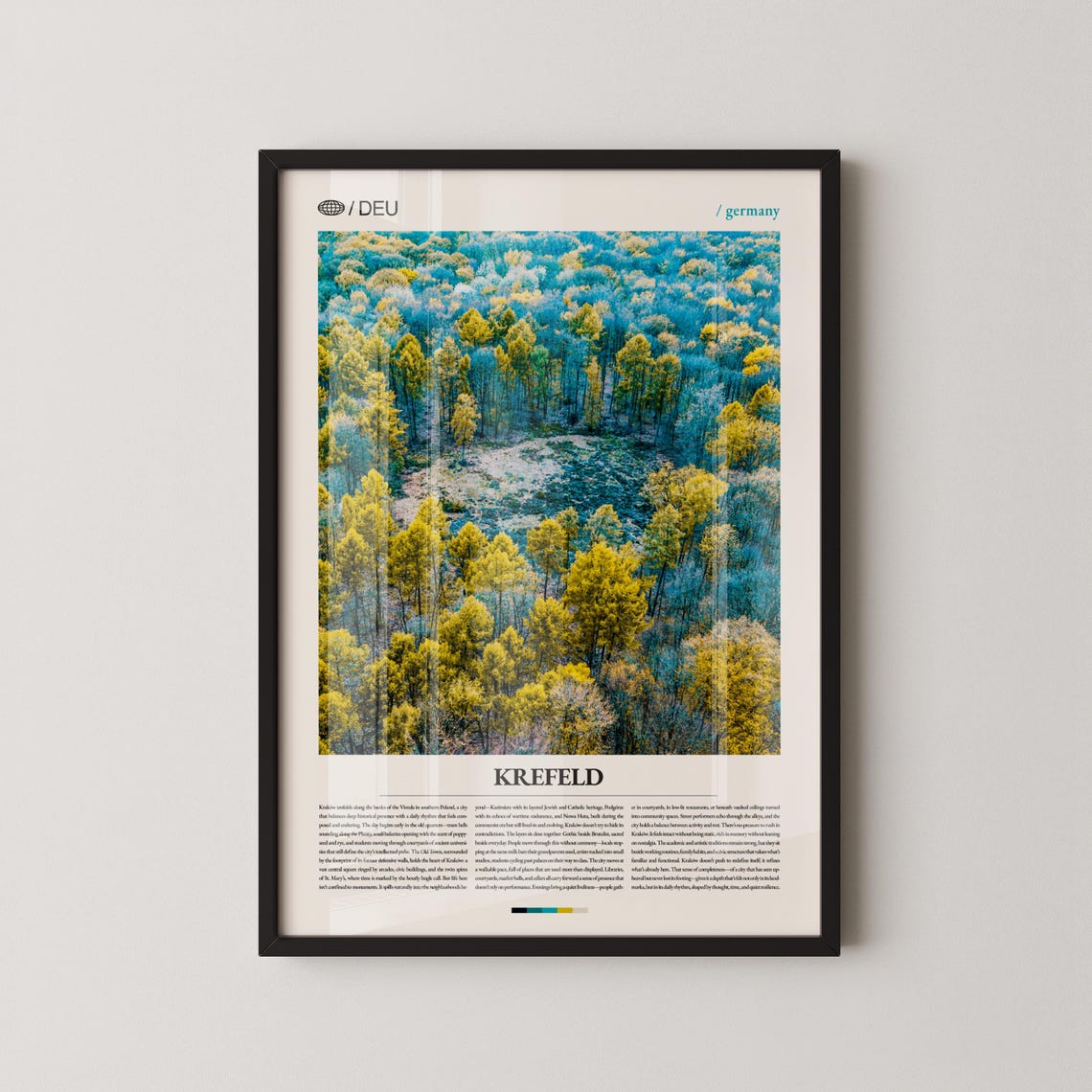 Krefeld Germany Teal Aerial Forest Photography Vintage Travel Poster