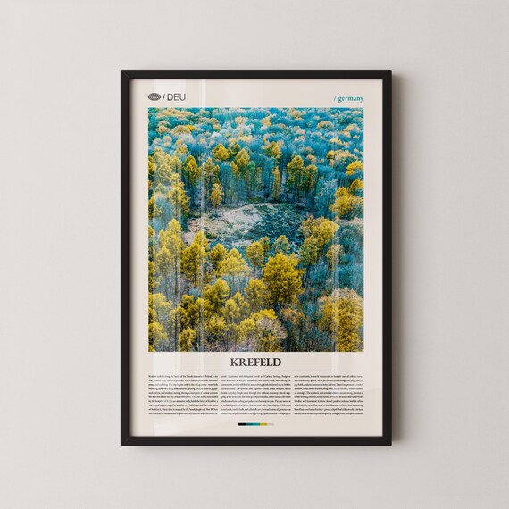 Krefeld Germany Teal Aerial Forest Photography Vintage Travel Poster