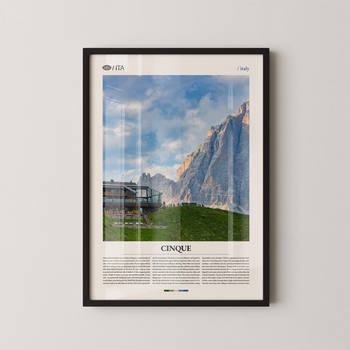 Cinque Italy Dolomites Mountain Lodge Editorial Travel Poster