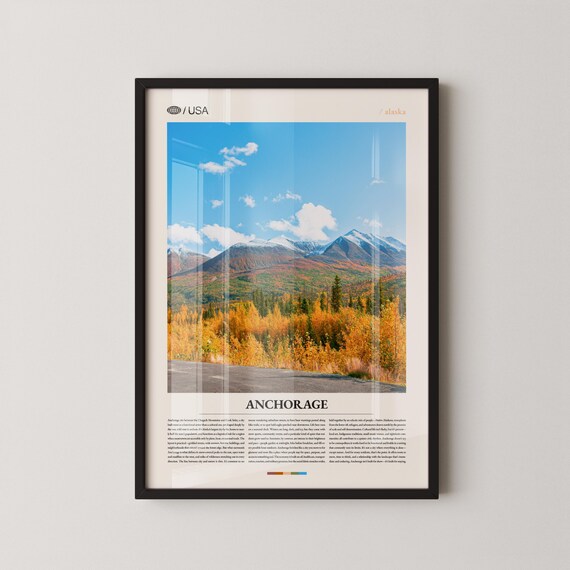 Anchorage Alaska Mountains Autumn Photo Modern Editorial Poster