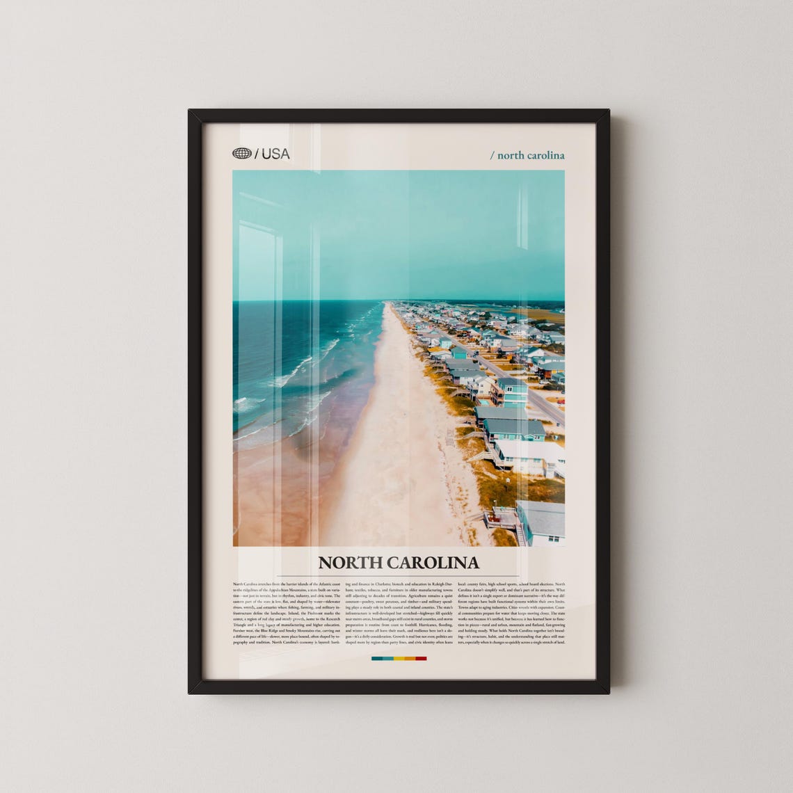 North Carolina Beach Aerial Coastline Houses Panoramic Travel Poster