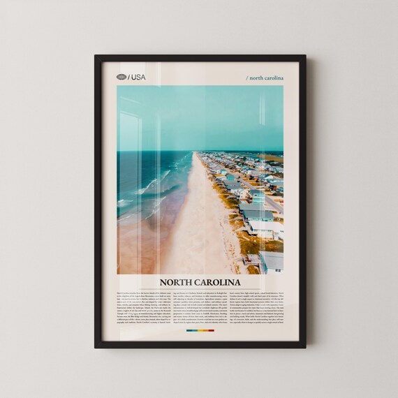 North Carolina Beach Aerial Coastline Houses Panoramic Travel Poster