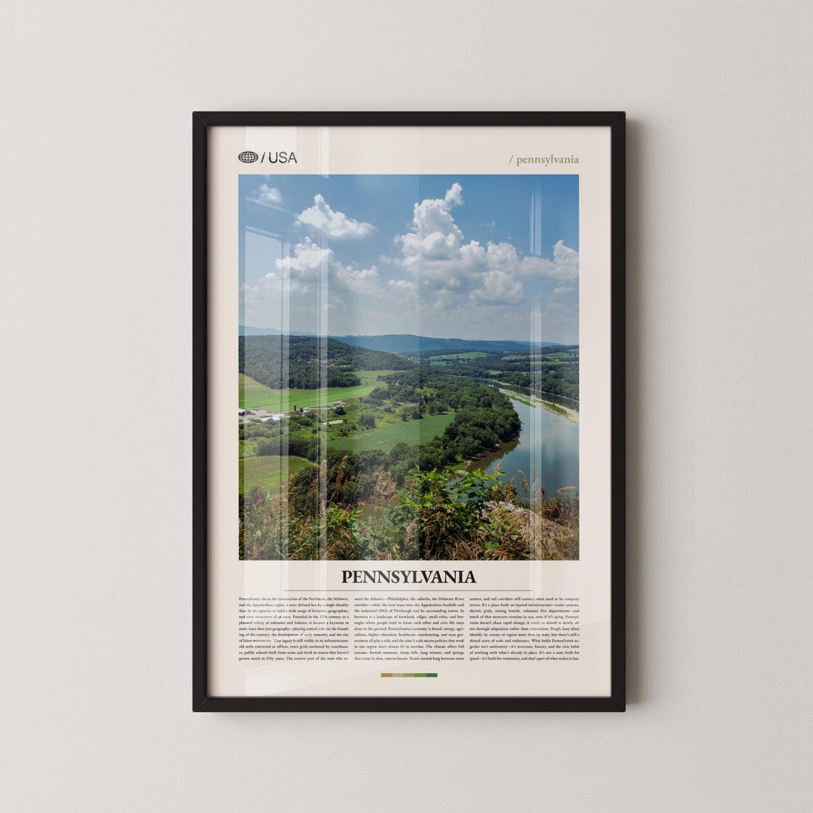 Pennsylvania Winding River Green Valley Summer Travel Poster