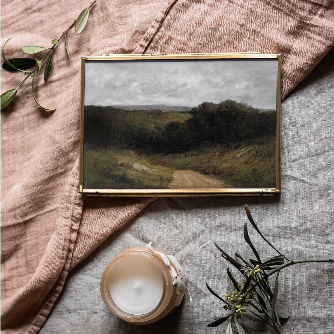 Dark Country Road Moody Vintage Landscape Oil Painting Poster - Image 2