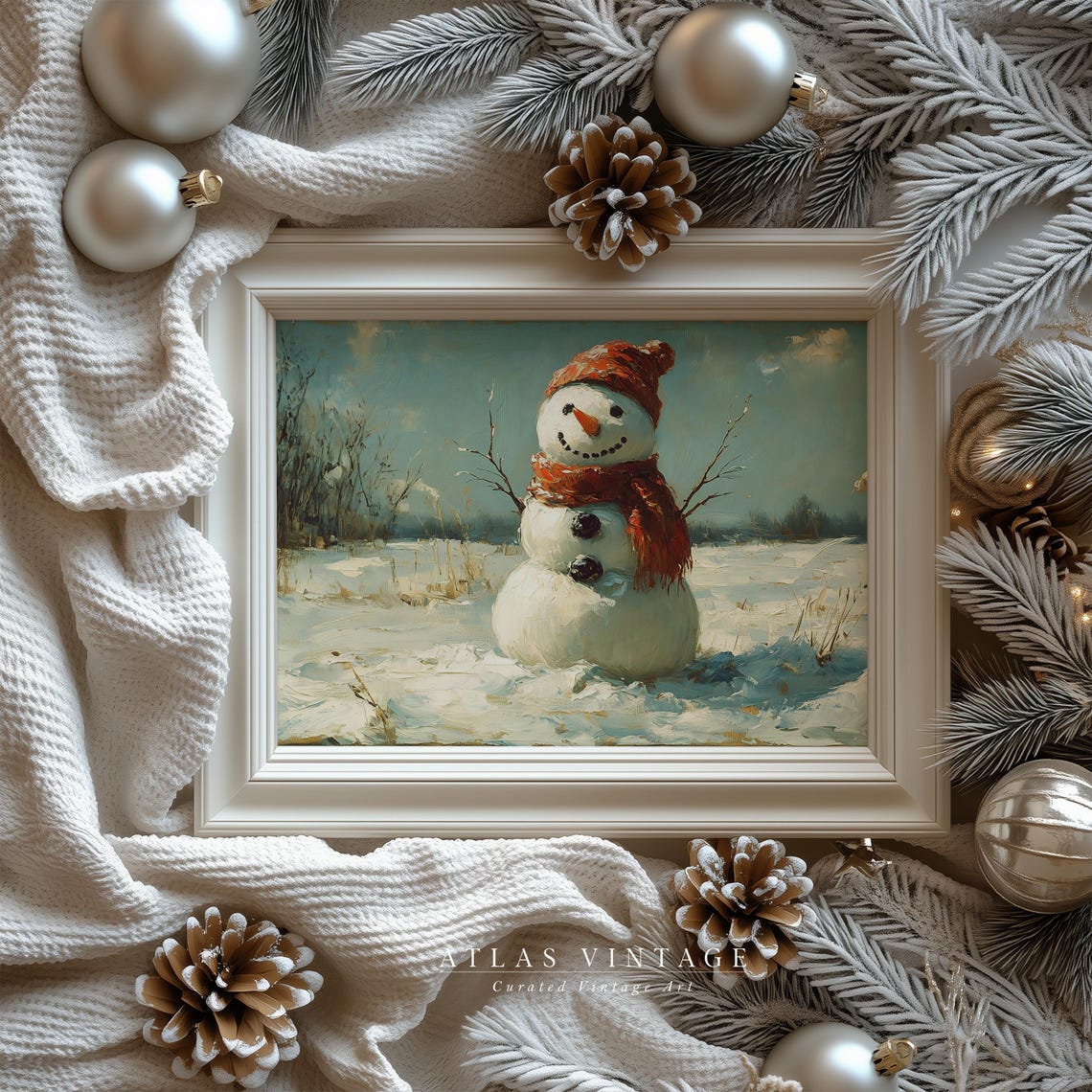 Vintage Snowman Christmas Painting Poster Cozy Winter Xmas Scene - Image 6