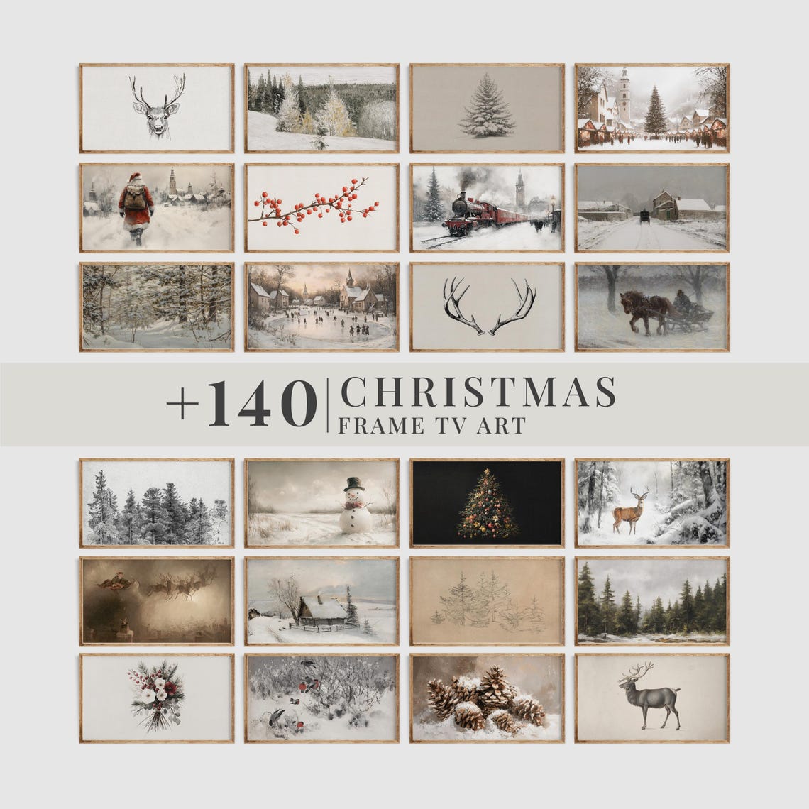 Christmas Frame TV Art Bundle 140 Plus Vintage Winter Images Print