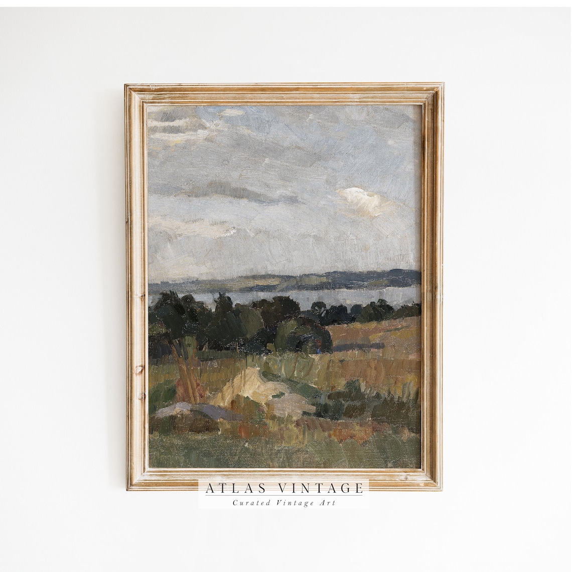 Summer River Valley Landscape Vintage Painting Cloudy Sky Rustic Nature Poster