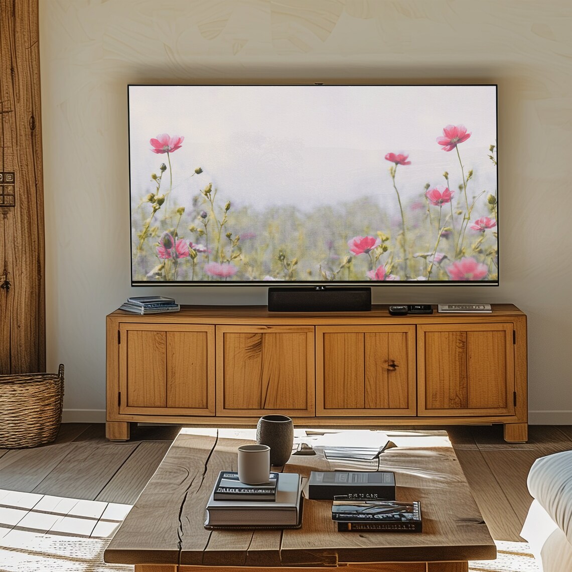 Pink Flower Field Landscape Frame Tv Art Vintage Wildflower Meadow Painting Tv Art Floral Screensaver Spring Farmhouse Decor - Image 4