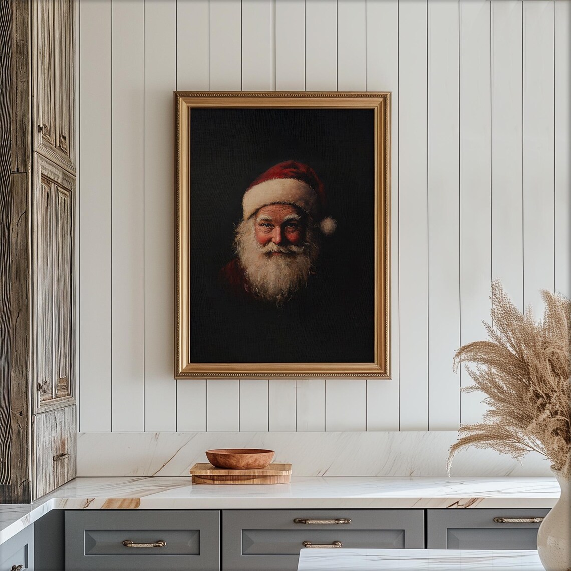 Vintage Santa Claus Portrait Dark Moody Christmas Oil Art Poster - Image 4