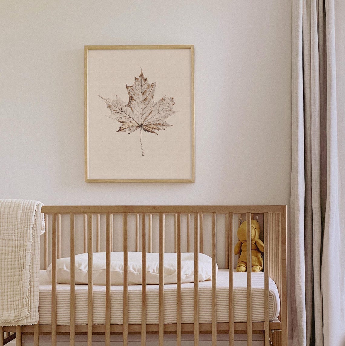 Pressed Maple Leaf Botanical Sketch Neutral Autumn Wall Poster - Image 4