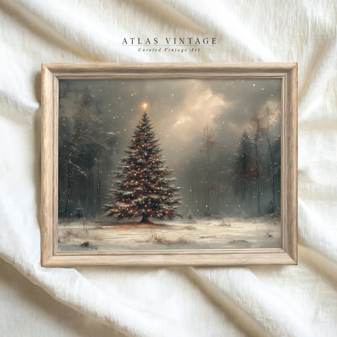 Vintage Snowy Christmas Tree Winter Forest Lights Moody Poster - Image 6
