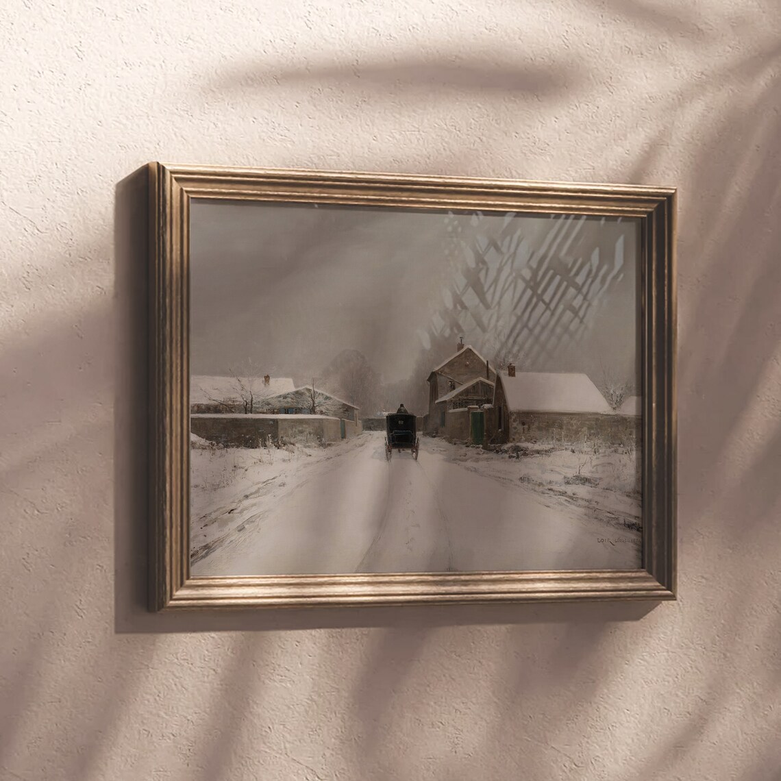 Horse Drawn Carriage on Snowy Village Street Vintage Winter Poster - Image 4