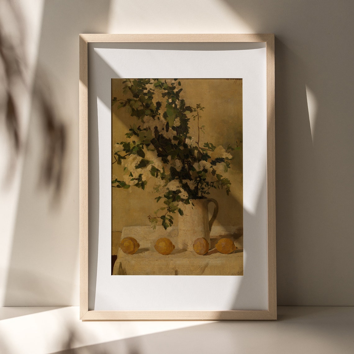 White Blossoms in Pitcher With Lemons Antique Still Life Poster - Image 5